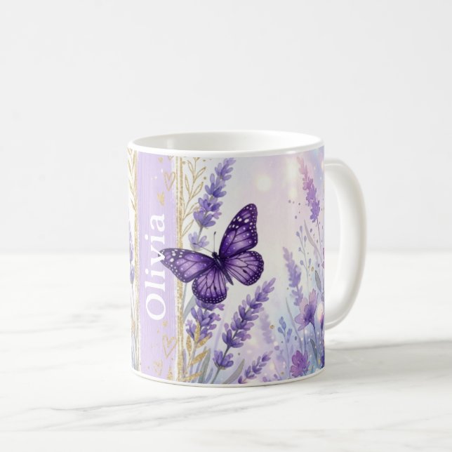 Personalized Lavender Butterfly Classic 11oz Mug (Front Right)