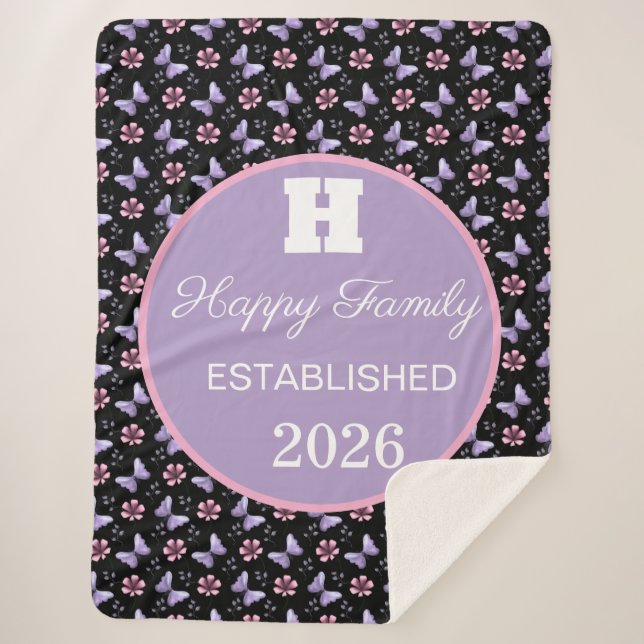 Personalized Lavender butterfly floral pattern  Sherpa Blanket (Front)