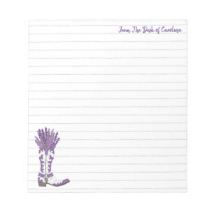 Personalized Lavender Cowboy Boot Notepad