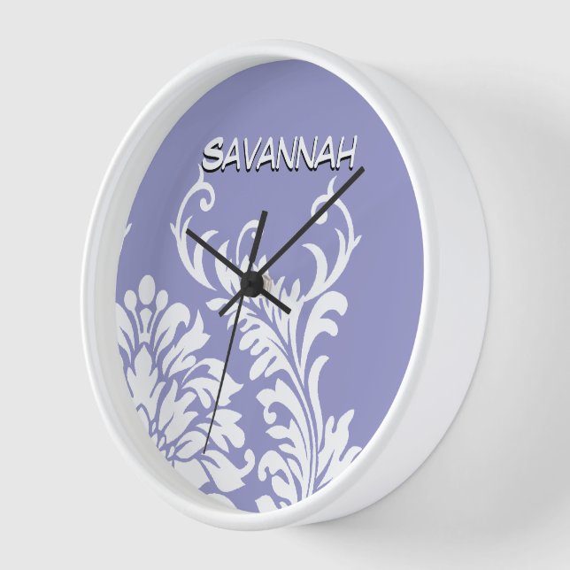 Personalized Lavender Damask or Any Color Wall Clock (Angle)