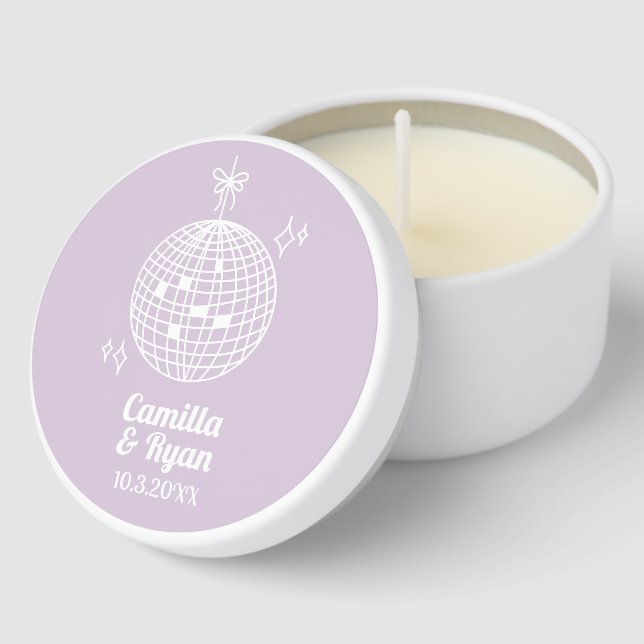Personalized Lavender Disco Ball Wedding Candles Mini Candle Favors (Corner)