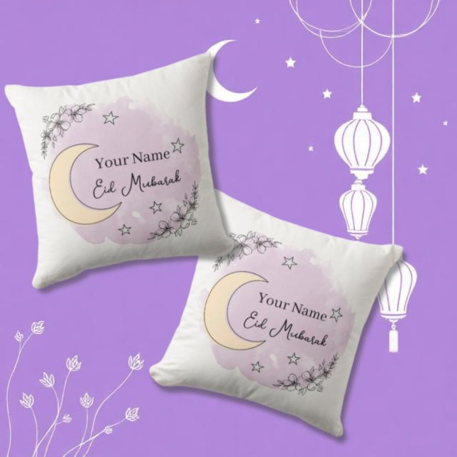 Personalized Lavender Eid Mubarak Throw Pillow (Creator Uploaded)