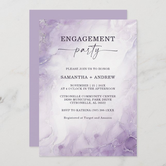 Personalized Lavender Engagement Party Invitation (Front/Back)