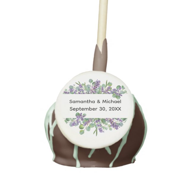 Personalized Lavender Eucalyptus Greenery Wedding  Cake Pops (Front)