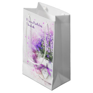 Personalized Lavender Floral Watercolor Birthday Small Gift Bag