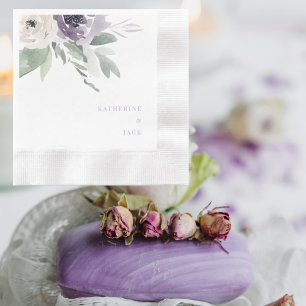 Personalized Lavender Floral Wedding Coined Napkins