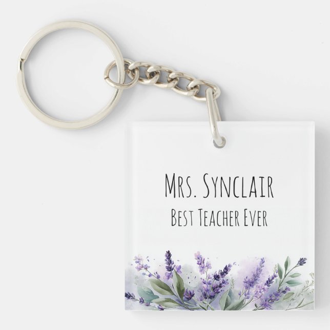 Personalized Lavender Flowers Teacher Appreciation Keychain (Front)