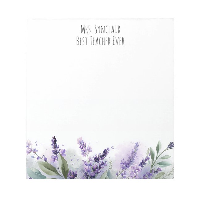 Personalized Lavender Flowers Teacher Appreciation Notepad (Front)