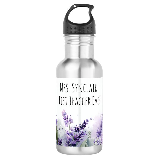 Personalized Lavender Flowers Teacher Appreciation Stainless Steel Water Bottle (Front)