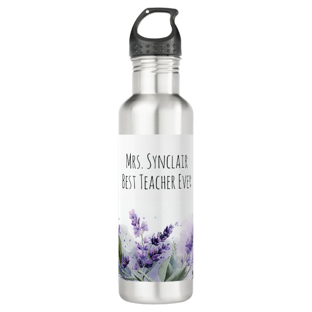 Personalized Lavender Flowers Teacher Appreciation Stainless Steel Water Bottle (Front)