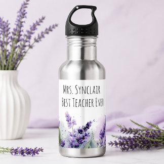 Personalized Lavender Flowers Teacher Appreciation Stainless Steel Water Bottle