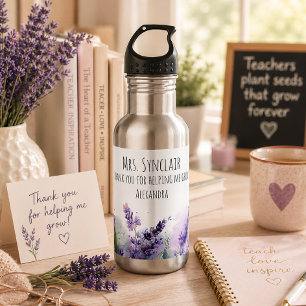 Personalized Lavender Flowers Teacher Appreciation Stainless Steel Water Bottle