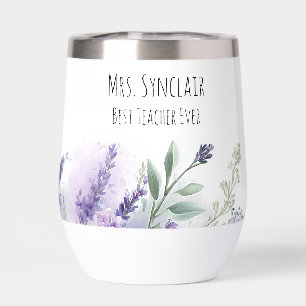 Personalized Lavender Flowers Teacher Appreciation Thermal Wine Tumbler