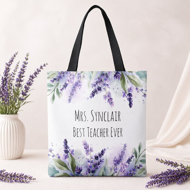 Personalized Lavender Flowers Teacher Appreciation Tote Bag (Creator Uploaded)