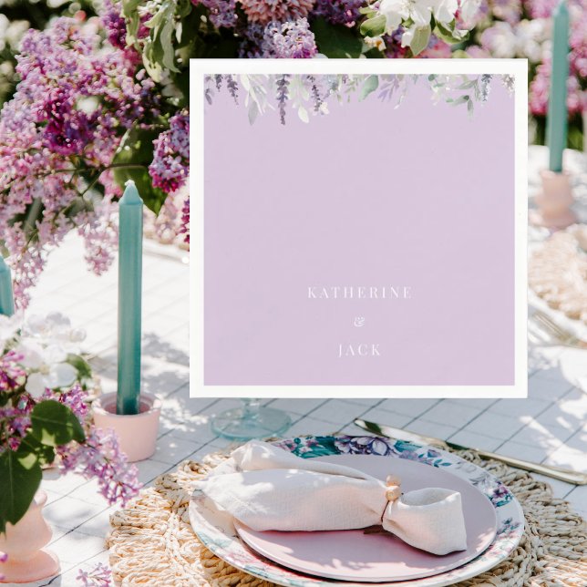 Personalized Lavender Foliage Wedding Cocktail Napkins (Creator Uploaded)
