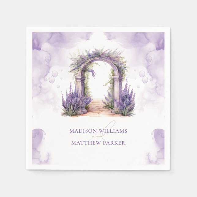Personalized Lavender Garden Wedding Napkins (Front)