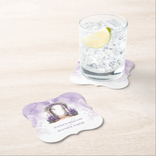 Personalized Lavender Garden Wedding Paper Coaster
