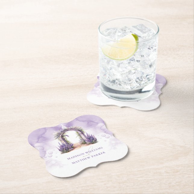 Personalized Lavender Garden Wedding Paper Coaster (Insitu)