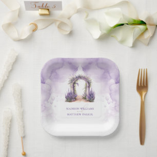 Personalized Lavender Garden Wedding Paper Plates