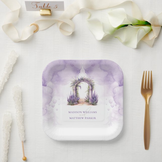 Personalized Lavender Garden Wedding Paper Plates (Wedding)