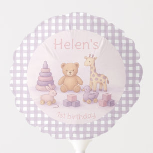 Personalized Lavender Gingham 1st Birthday Balloon