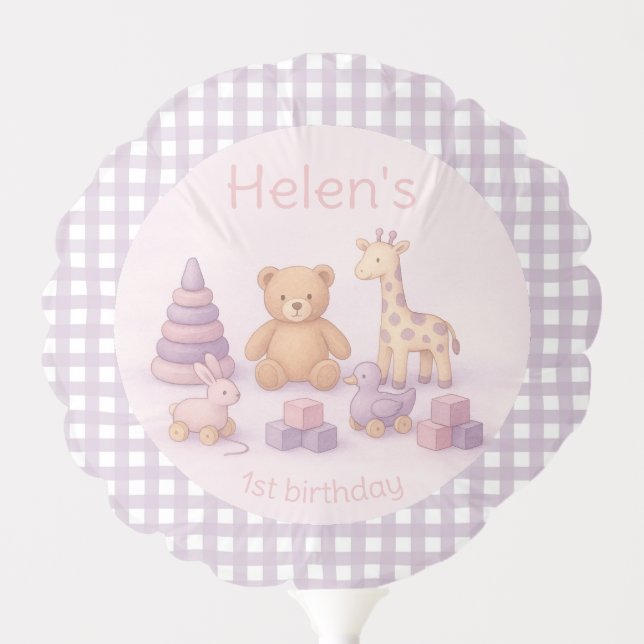 Personalized Lavender Gingham 1st Birthday Balloon (Front)