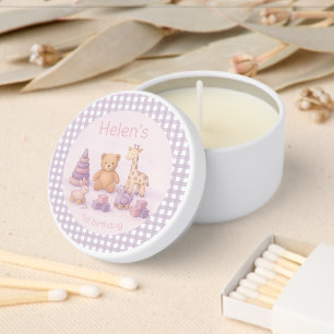 Personalized Lavender Gingham 1st Birthday Mini Candle Favors