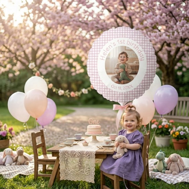 Personalized Lavender Gingham Birthday Photo Balloon (Creator Uploaded)