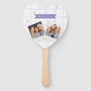 Personalized Lavender Gingham Floral Name Gift Hand Fan