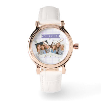 Personalized Lavender Gingham Floral Name Gift Watch