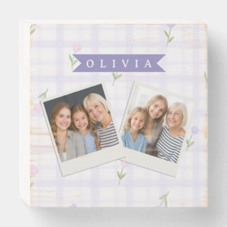 Personalized Lavender Gingham Floral Name Gift Wooden Box Sign