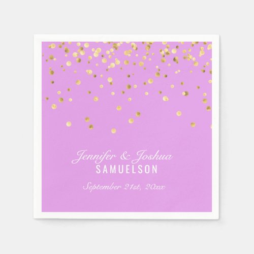 Personalized LAVENDER Gold Confetti Wedding Napkins