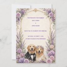 Personalized Lavender Golden Retriever Wedding Inv