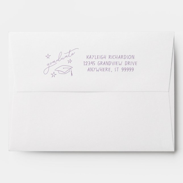 Personalized Lavender Hand Drawn Retro Graduation  Envelope (Back (Top Flap))