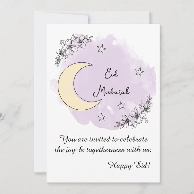 Personalized Lavender Line Art Eid Invitation (Front)