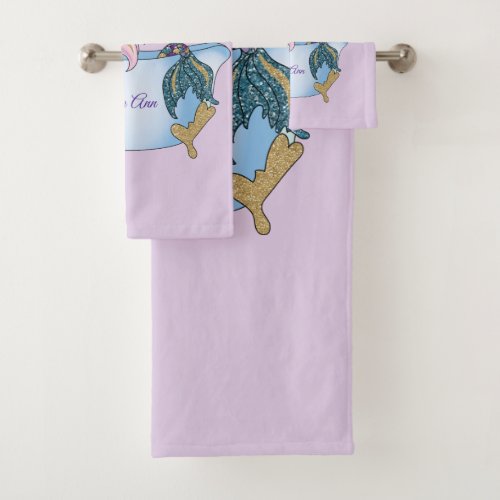 Personalized Lavender Mermaid Bath Towel Set