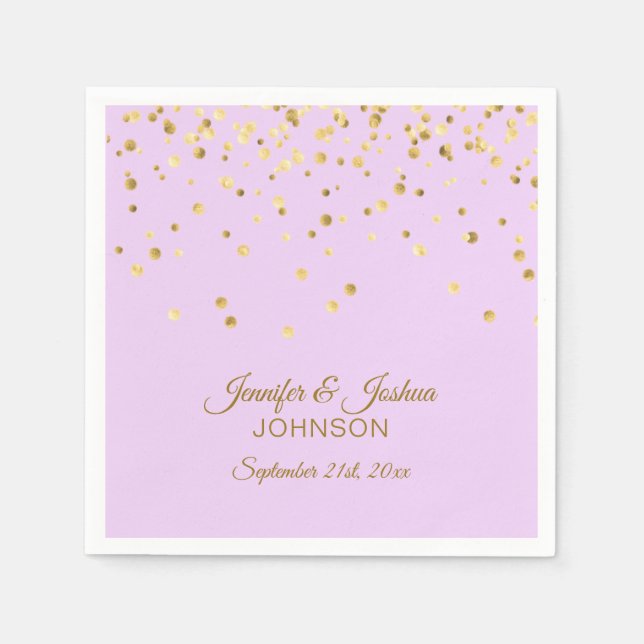 Personalized Lavender Pastel Gold Confetti Wedding Paper Napkins (Front)