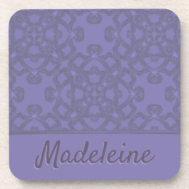 Personalized lavender pattern beverage coaster (Front)