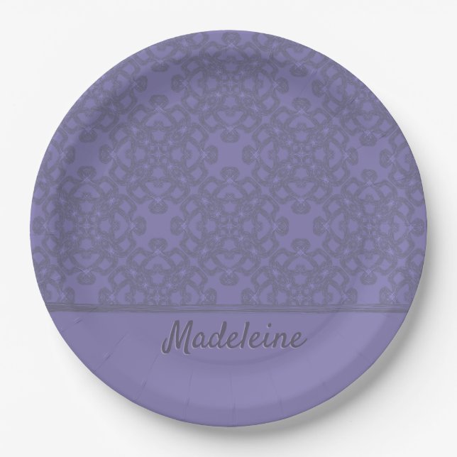 Personalized lavender pattern paper plates (Front)