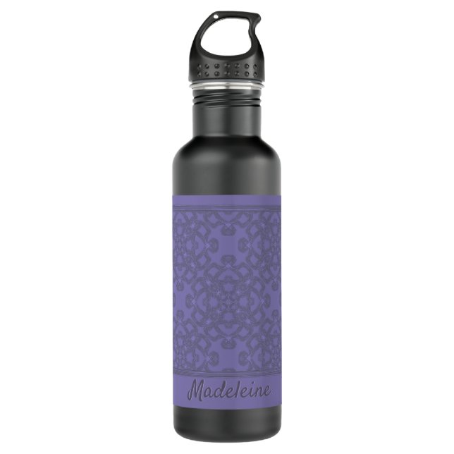 Personalized lavender pattern stainless steel water bottle (Front)