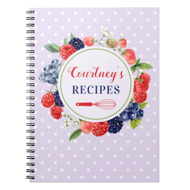 Personalized Lavender Polka Dot Cake Sweets Recipe Notebook (Front)