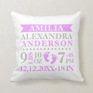 Personalized Lavender Purple BABY Girl Nursery Throw Pillow