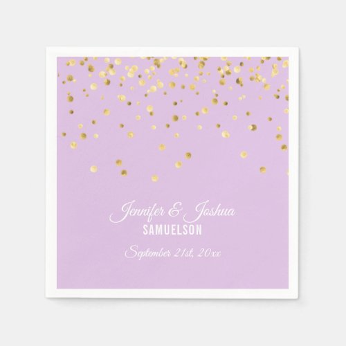 Personalized Lavender Purple Gold Confetti Wedding Napkins