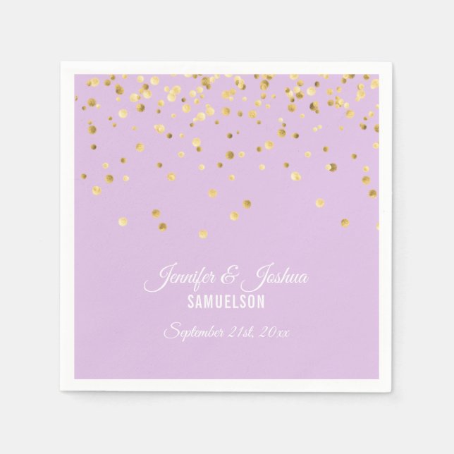 Personalized Lavender Purple Gold Confetti Wedding Napkins (Front)