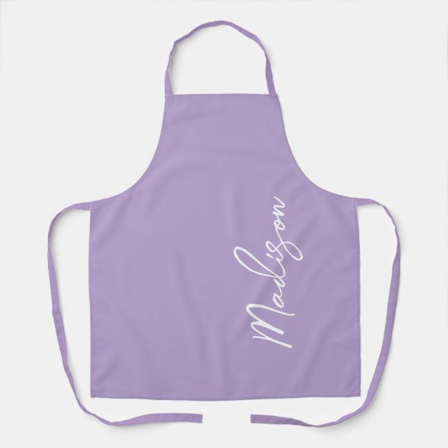 Personalized Lavender Purple Modern Script Womens Apron (Front)