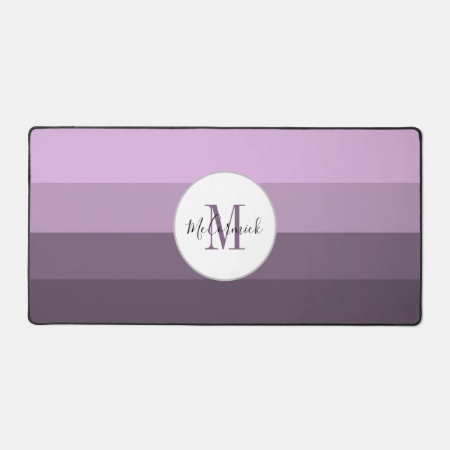 Personalized Lavender Purple Stripes Monogram Desk Mat (Front)