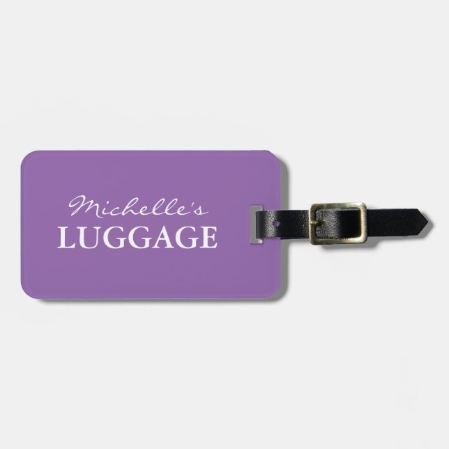 Personalized lavender purple travel luggage tag (Front Horizontal)