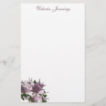 Personalized Lavender Rose Floral Stationery Paper