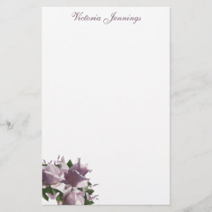 Personalized Lavender Rose Floral Stationery Paper