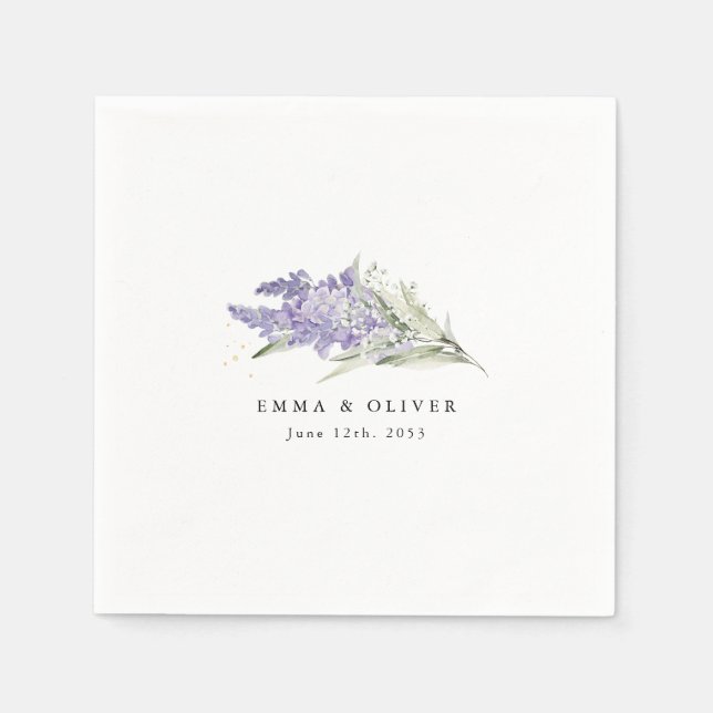 Personalized Lavender & Sage Green Floral Wedding Napkins (Front)